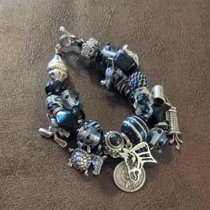 8" Sterling Silver glasses beaded Charm Bracelet